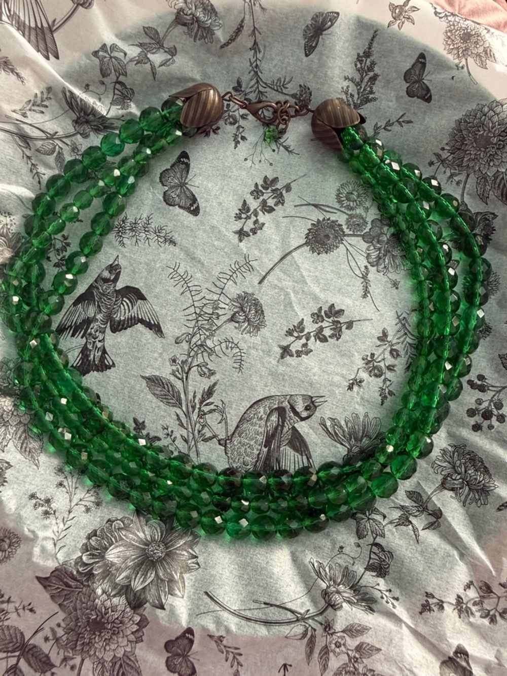 Vintage Glass Green Multi-Strand Faceted Bead Necklace